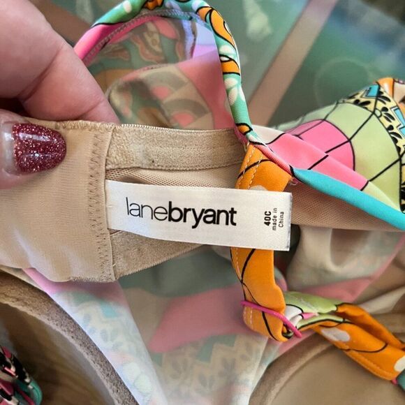 2pc Tankini Pink Blue Pants NEW Shein 2XL Top Lane Bryant 40C Bra Made In! - Picture 4 of 9